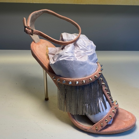 Peach suede with studs & chain fringe; in the box! - Picture 2 of 9